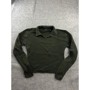 Tomfoolery Women's XL Cable Knit Polo Sweater Forest Green Cotton Preppy VTG 90s